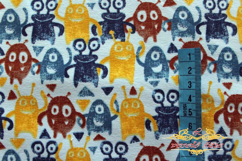 Teplákovina Príšerky modré zvyšok 0,90m