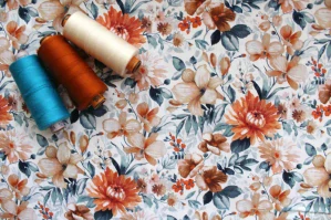 Bavlna Kvety oranžové mix