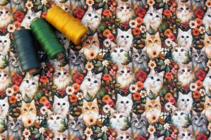 Bavlna Mačky v kvetoch digi