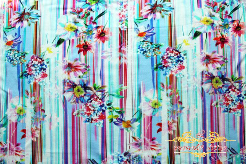 Úplet Kvety v pásoch modré digi