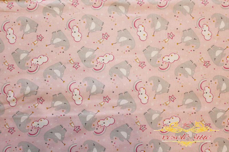 Bavlna Sloníky na ružovej