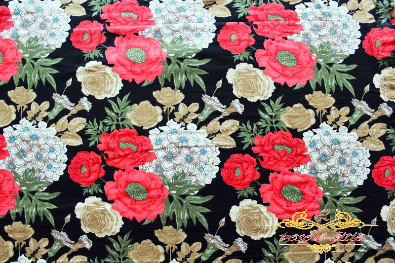 Úplet Veľké kvety rôzne na čiernej