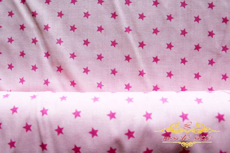 Bavlna Hviezdičky cyklámenové na ružovej