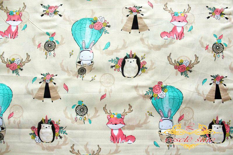 Bavlna Indiánske zvieratká na krémovej len 1,33m