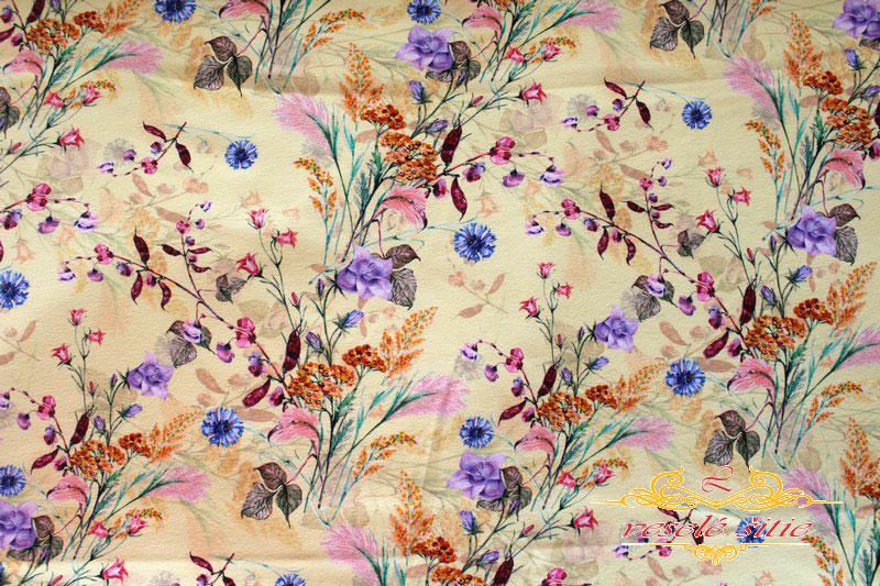 Teplákovina Lúčne kytičky na svetložltej