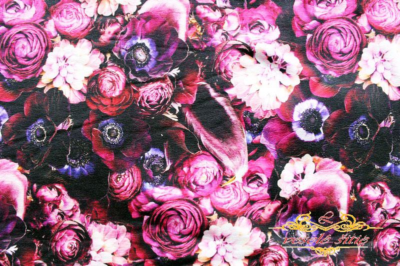 Teplákovina Tajomné bordové kvety digi