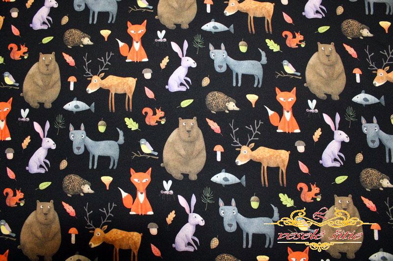 Úplet Lesné zvieratká na čiernej digi