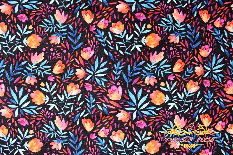 Teplákovina Kvety červeno-modré digi