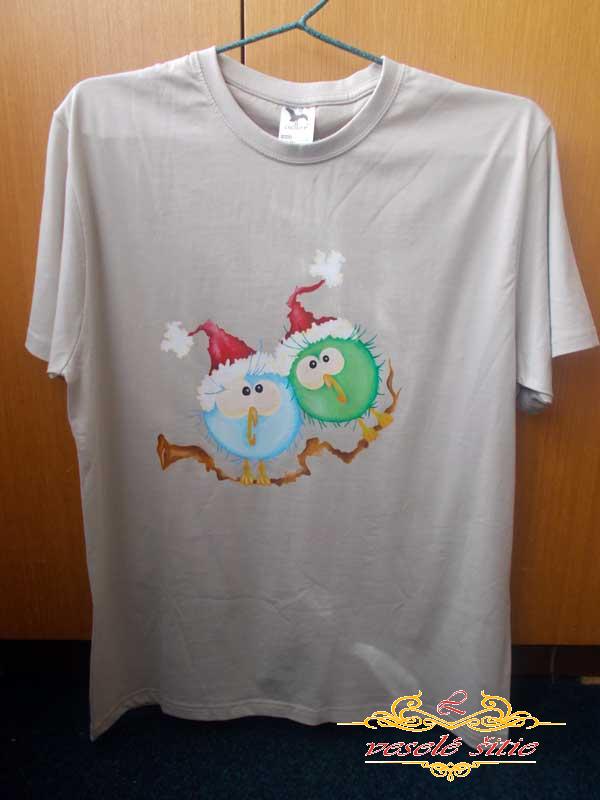 Maľovaný motív VRABČIAK zimné duo modrý, zelený