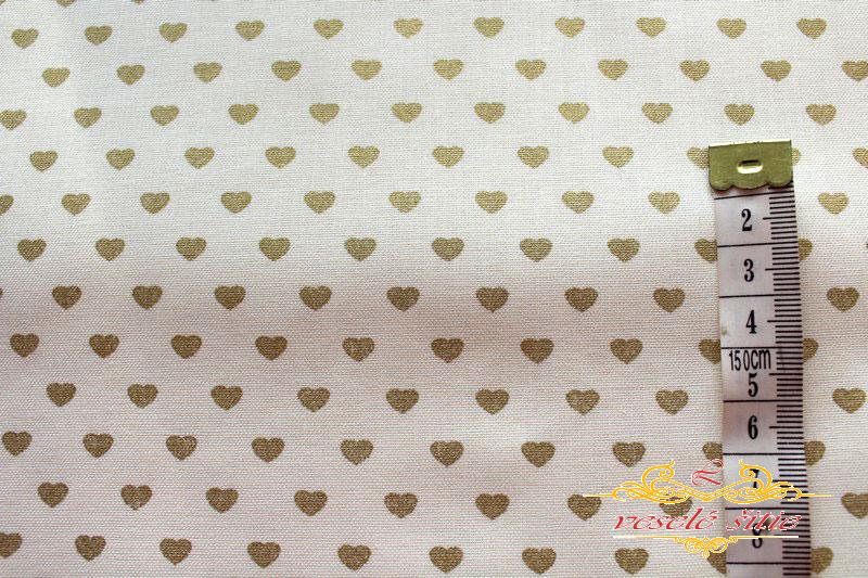 Bavlna Vianočná Zlaté srdiečka na smotane