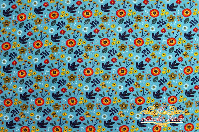 Teplákovina Kvetinová modrá len 1,52m