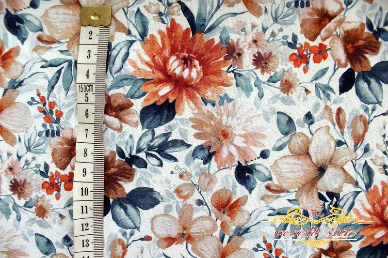 Bavlna Kvety oranžové mix