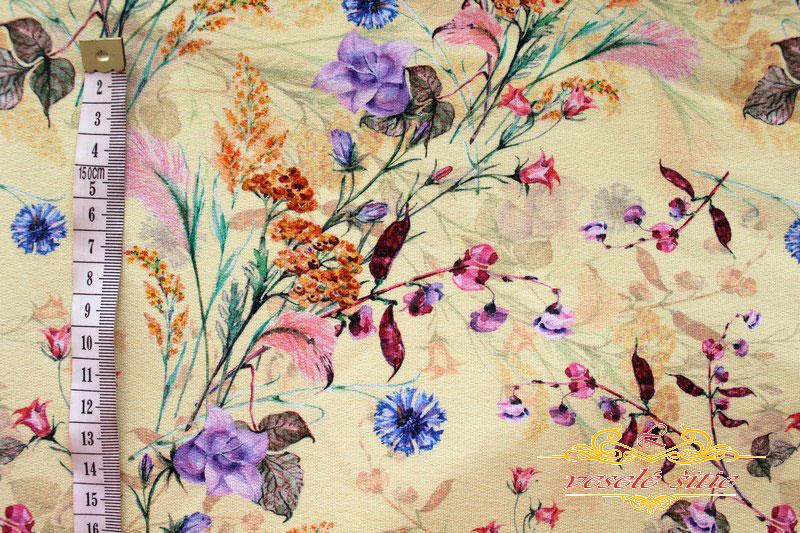 Teplákovina Lúčne kytičky na svetložltej