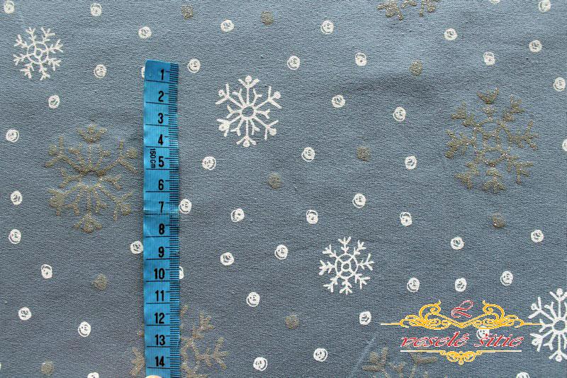 Teplákovina Vločky na modrej počesaná