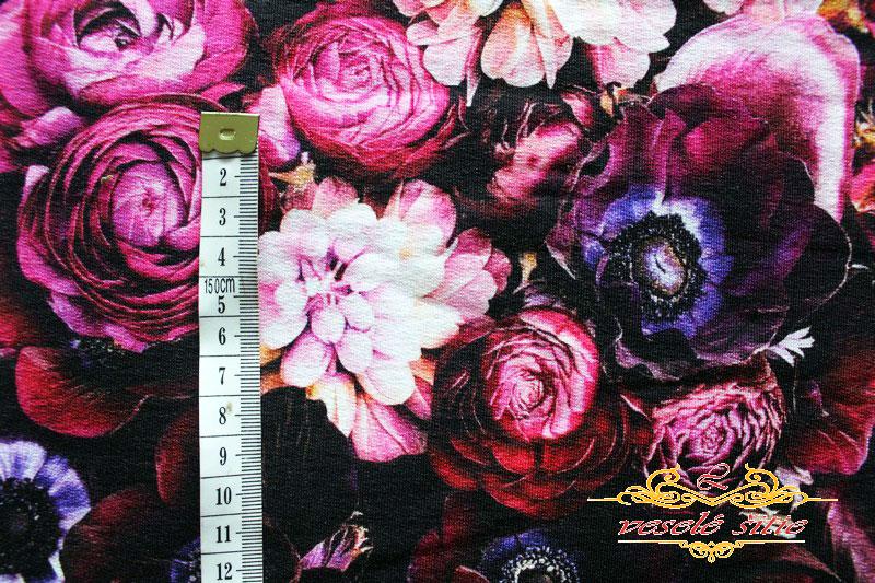 Teplákovina Tajomné bordové kvety digi