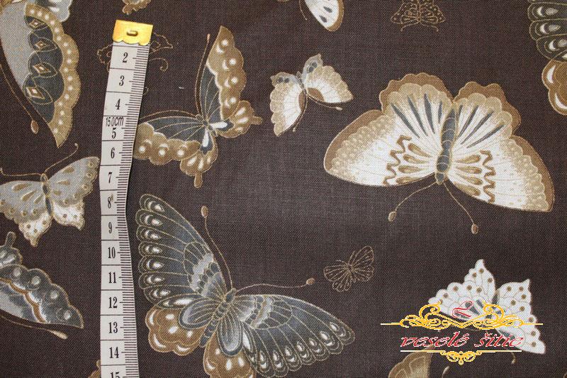 Bavlna Motýle hnedo-zlaté