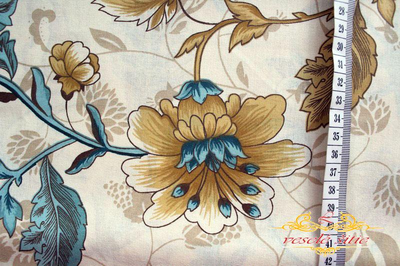 Bavlna Elegantné kvety tyrkys