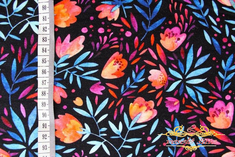 Teplákovina Kvety červeno-modré digi