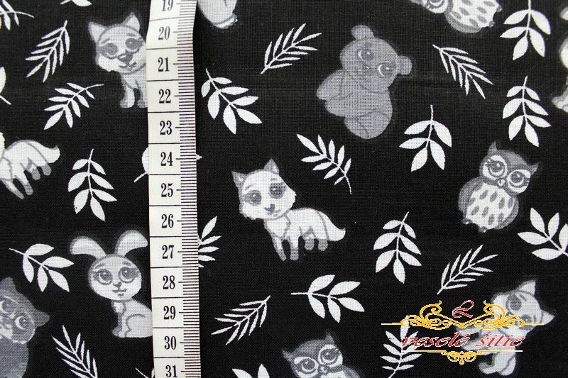 Bavlna Lesné zvieratká na čiernej