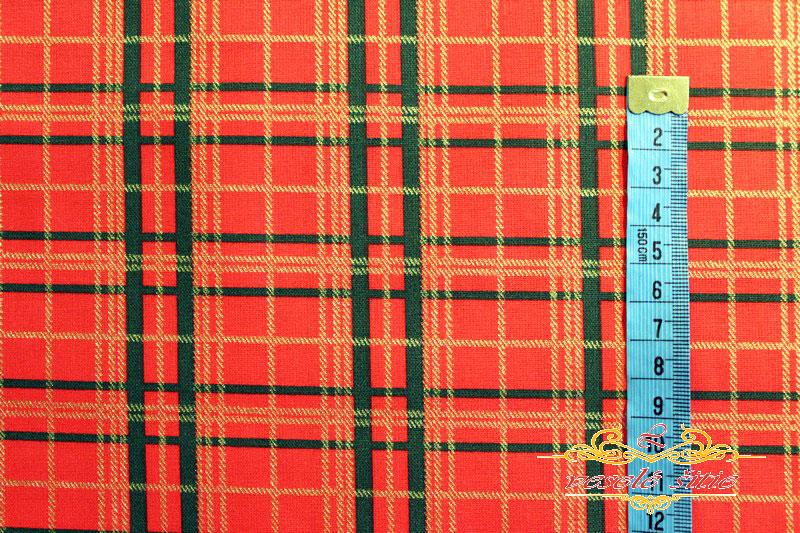 Bavlna Vianočné káro červené so zlatým