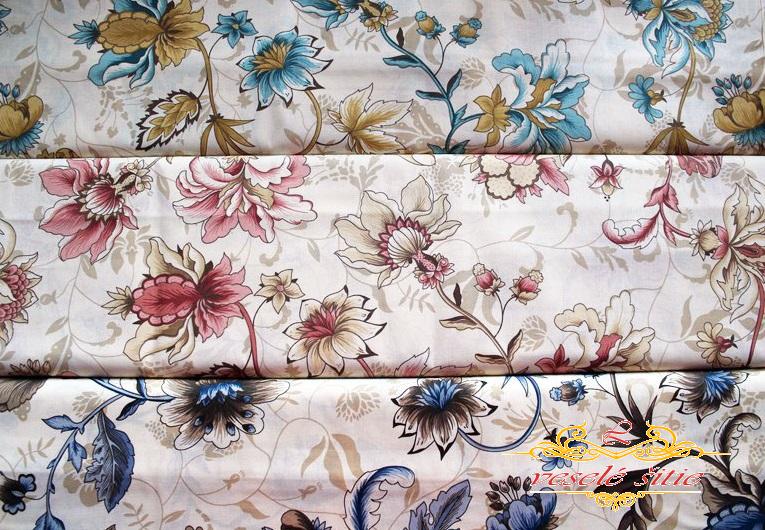 Bavlna Elegantné kvety tyrkys